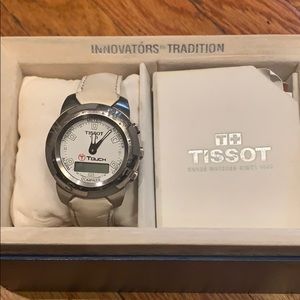 Tissot T touch watch- white leather band